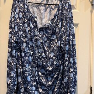 Old Navy Navy Blue and White Floral Blouse